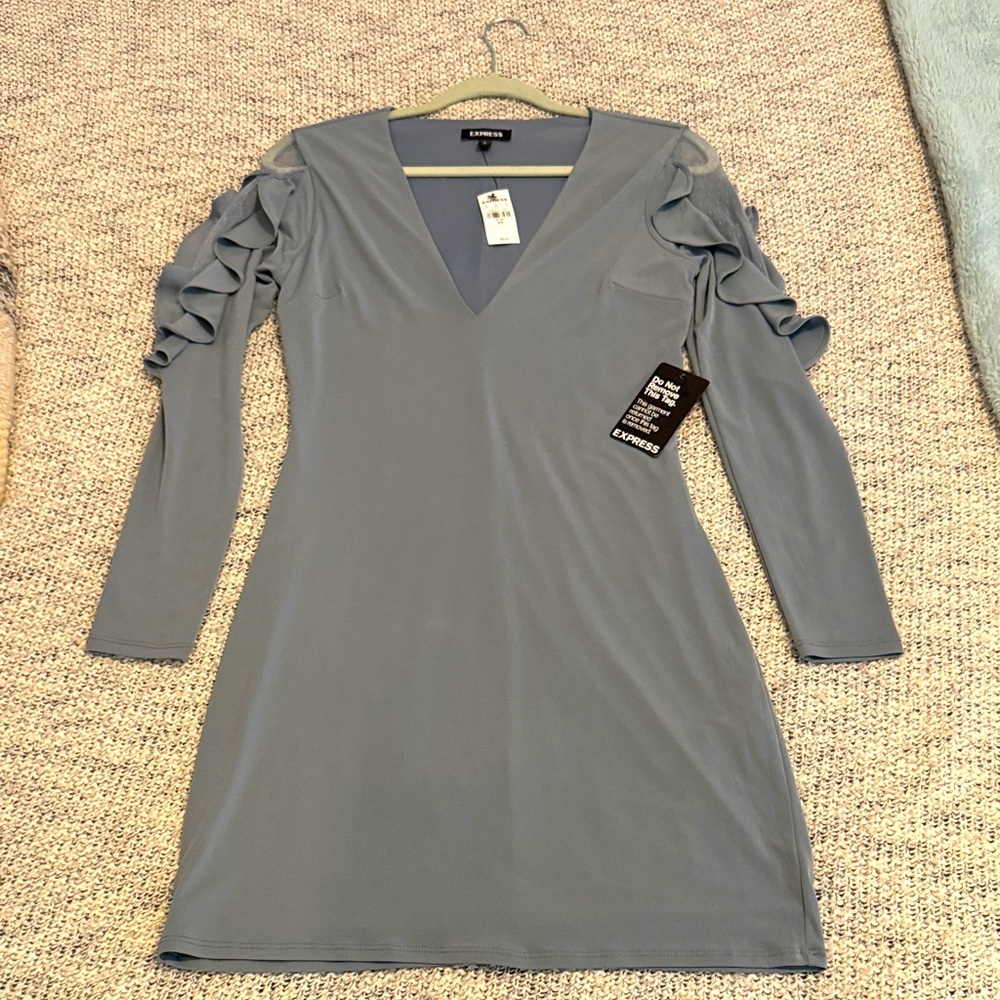 Express Slate Blue Long Sleeve Dress